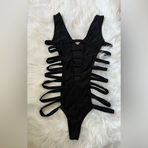 iHeartRaves Black Cage Strappy One-Piece Stretchy Festival Bodysuit